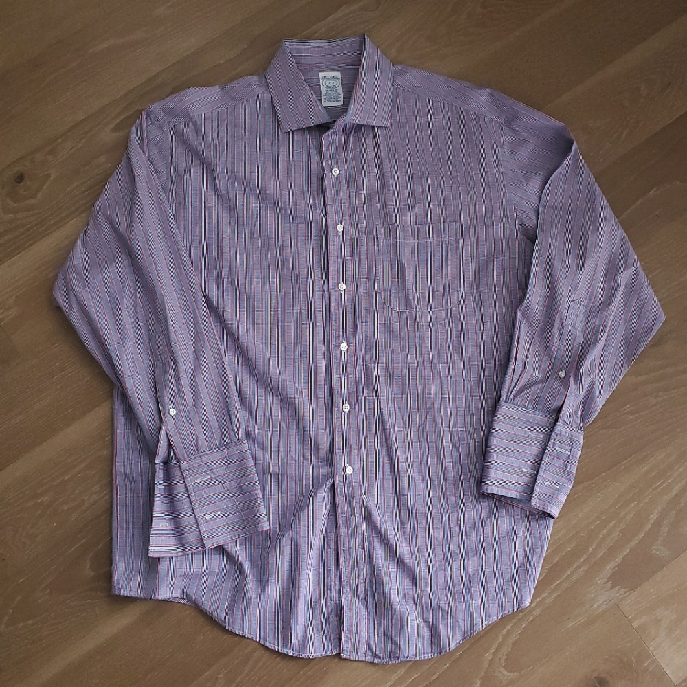 Brooks Brothers Vintage Makers Shirt Mens 17-3 Blue Purple Red OCBD Made In USA